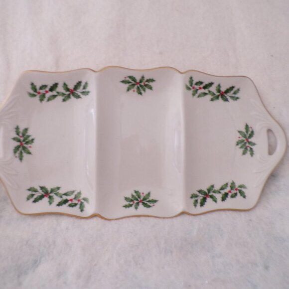 Lenox Three Sectioned Server Holiday Collection Holly Berry 24K GOLD - Picture 5 of 8